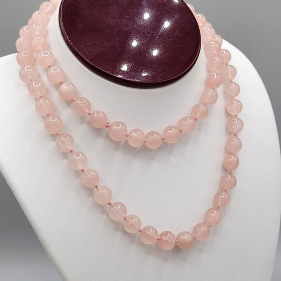 Hand Knotted Pink Rose Quartz Beaded Necklace 10mm No clasp 28" Length - Picture 4 of 6